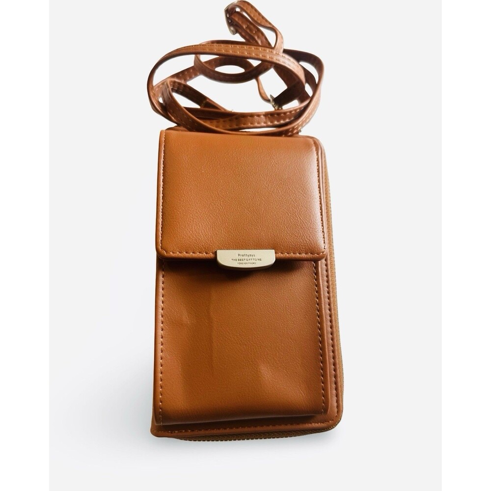 Prettyzys Vegan Leather Crossbody Phone Bag Wallet Purse - Tan / Brown